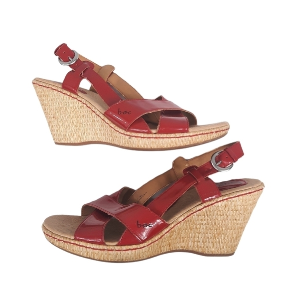 B.O.C Born Slingback Fire‎ Engine Red Patent Leather Wedge 10 Women's Sandals - Picture 6 of 10